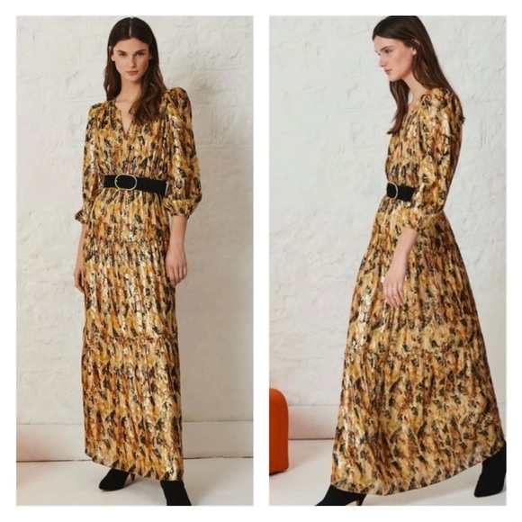 BA&SH || Gullian Metallic Gold Bronze Maxi Dress Open Back Size US 2 XS - Picture 4 of 12